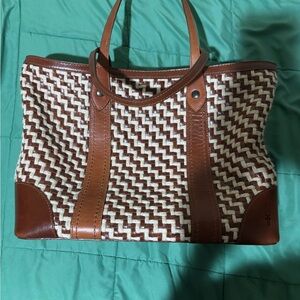 Frye Melissa woven leather and cotton shoulder tote bag